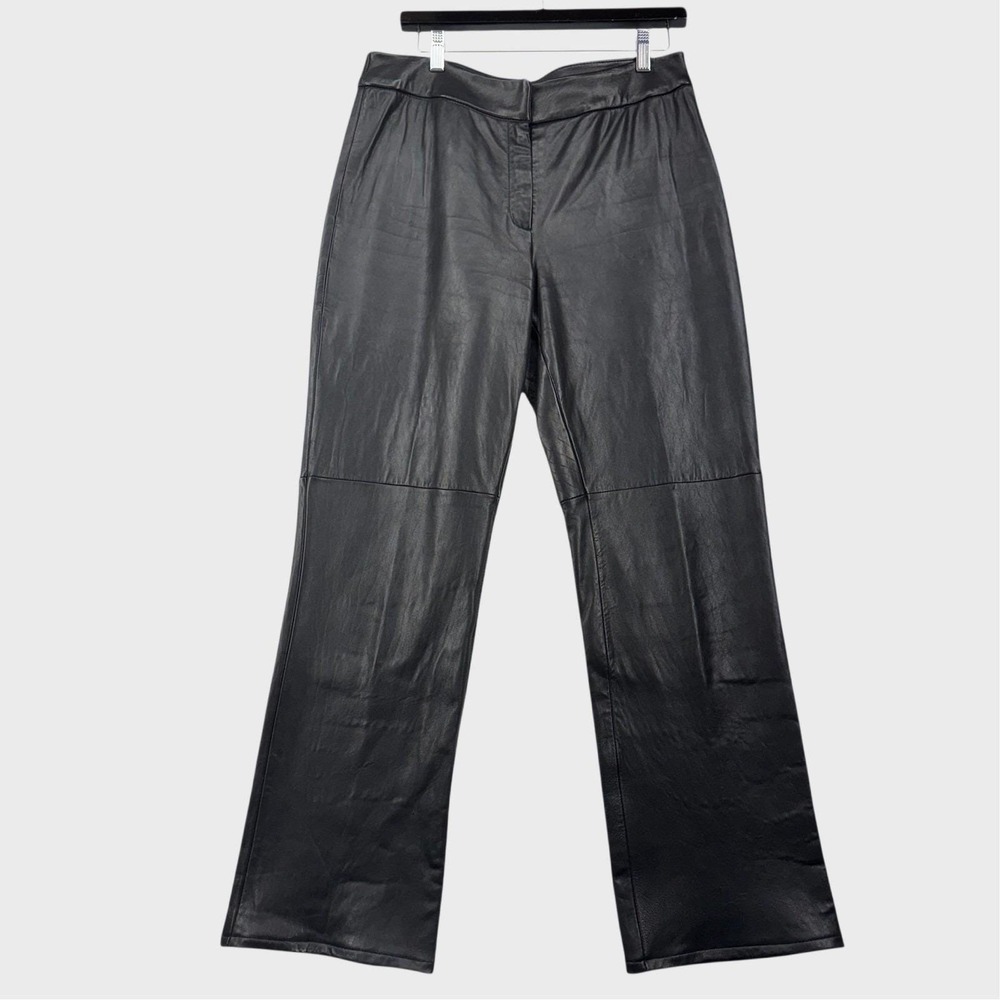 Vintage 90s Black Real Leather Pants‎ 8 Minimalism Clean Lines Goth Moto Pants
